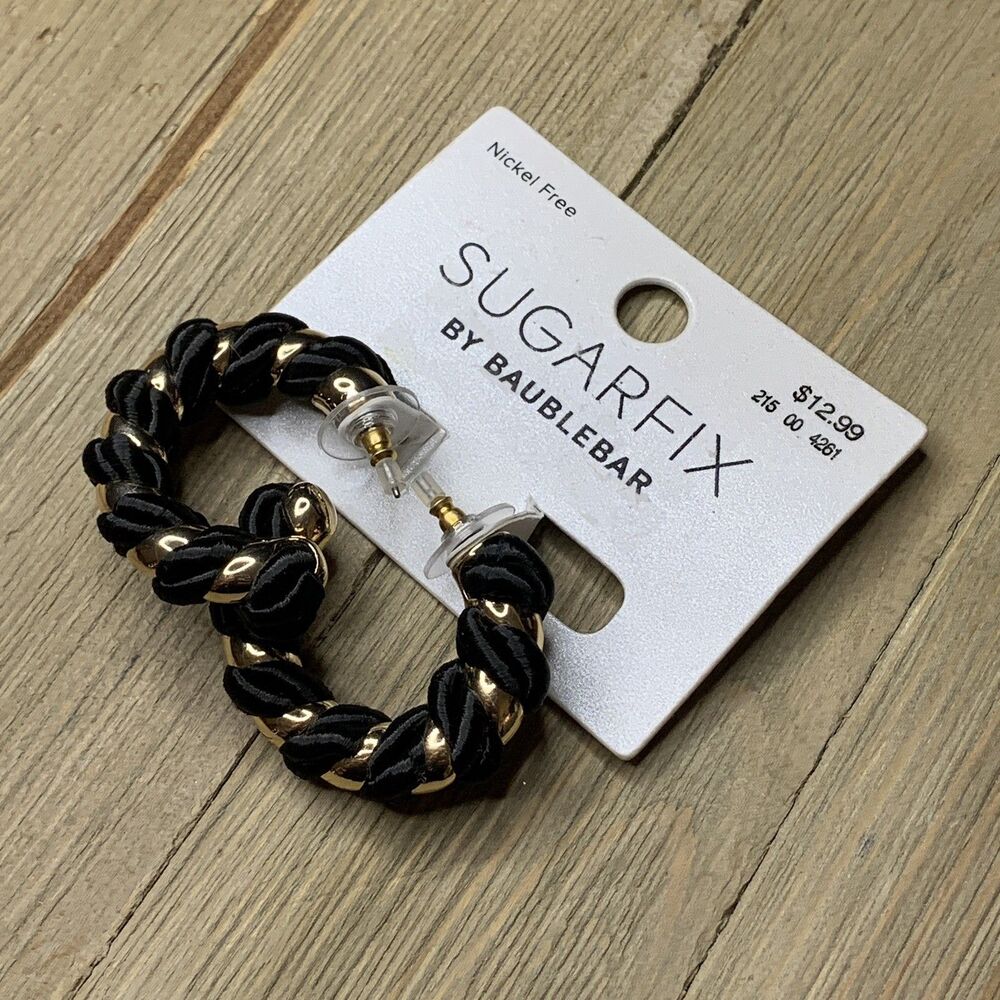 SUGARFIX® by BaubleBar Black Gold Silky Twisted Cord Hoop Earrings Classy Look